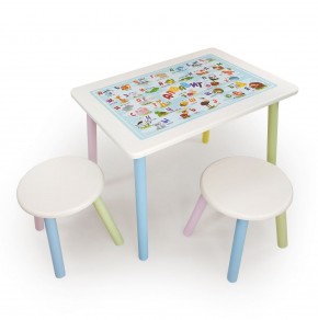 Детский комплект стол и два табурета круглых с накладкой Алфавит (Белый, Белый, Цветной) в Кудымкаре - kudymkar.mebel-74.com | фото