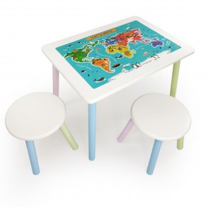 Детский комплект стол и два табурета круглых с накладкой Детский мир (Белый, Белый, Цветной) в Кудымкаре - kudymkar.mebel-74.com | фото