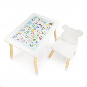 Комплект детской мебели стол и стул Мишутка с накладкой Алфавит (Белый/Белый/Береза) в Кудымкаре - kudymkar.mebel-74.com | фото