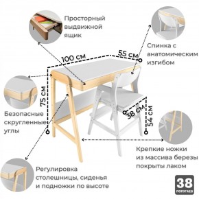 Комплект растущий стол и стул 38 попугаев «Вуди» (Белый, Без покрытия) в Кудымкаре - kudymkar.mebel-74.com | фото