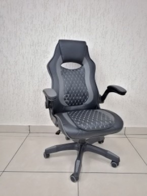 Кресло геймерское Barneo K-37 (черная кожа серые вставки) в Кудымкаре - kudymkar.mebel-74.com | фото
