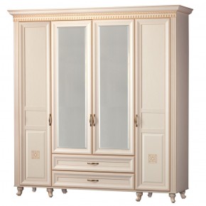 Шкаф для одежды 4-дверный с зеркалом №493 Марлен кремовый белый в Кудымкаре - kudymkar.mebel-74.com | фото