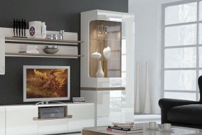 Шкаф с витриной 3D/TYP 01L, LINATE ,цвет белый/сонома трюфель в Кудымкаре - kudymkar.mebel-74.com | фото